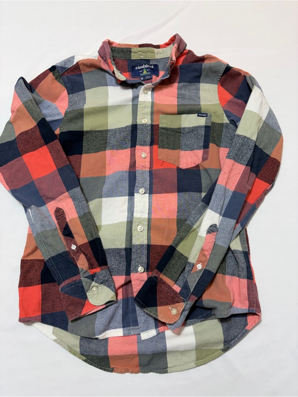 Chubbies Mens Medium Plaid Long Sleeve Button Down Flannel Shirt Multicolor Fall